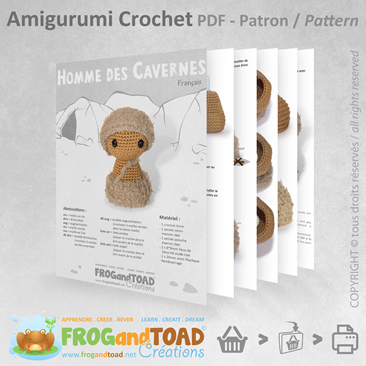 CHIBI - Neanderthal Caveman / Néandertal Homme Cavernes - Stone Ice AGE Pierre Glace - Amigurumi Crochet - Patron / Pattern - FROG and TOAD Créations